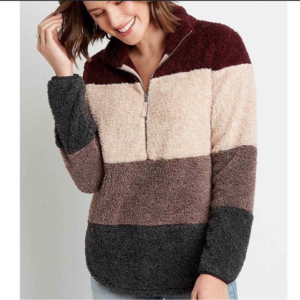 Maurices | Colorblock Half Zip Sherpa Pullover Sweatshirt
